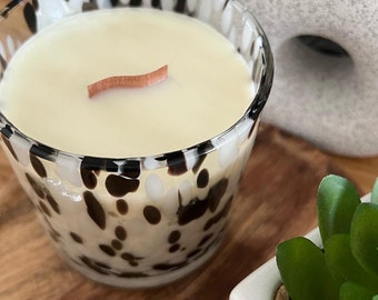 Spicy Tobacco & Vanilla Soy Candle: Dalmatian Glassware, Wooden Wick