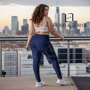 Astrological Pattern Design Yoga Leggings| Aquarius Zodiac Print Yoga Leggings | Workout Pant | Spandex Running Legging | High Waist Legging