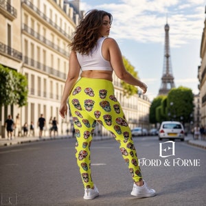 Floral Skull Printed Gym Fitness Leggings | High Waist Plus Size Leggings | Workout Pilates Pants | Yoga Leggings | Sports Tights