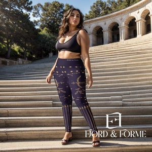 Astrological Pattern Leggings | High Waisted Yoga Pants | Sagittarius Zodiac Printed Leggings | Spandex Gym Fitness Leggings| Trendy Legwear