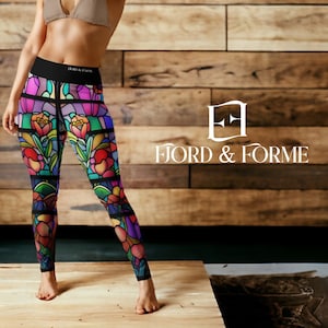 Floral Pattern Fitness Leggings | High Waist Yoga Workout Pants | Stretchy Activewear | Flower Printed Stylish Gym Leggings Tights