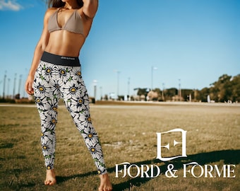 Modern Floral Print Gym Leggings | Workout Pants | High Waist Yoga Leggings | Stretchy Activewear | Flower Patterned Spandex Leggings