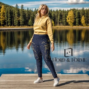 High Waist Astrological Pattern Yoga Leggings | Pisces Zodiac Printed Leggings| Workout Pants | Spandex Fitness Gym Leggings | Activewear