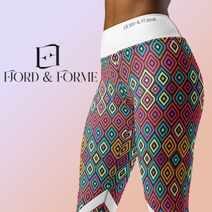 High Waisted Geometric Pattern Leggings | Printed Fitness Leggings | Plus Size Spandex Gym Leggings | Workout Tights | Unique Activewear
