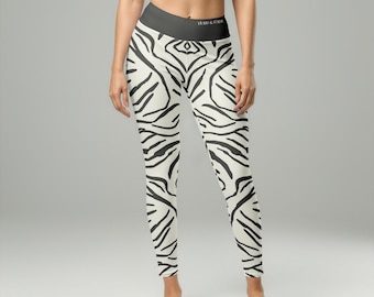 Wild Stripes Yoga Pants - Animal Print Zebra High Waisted Leggings for Women | Designer Activewear