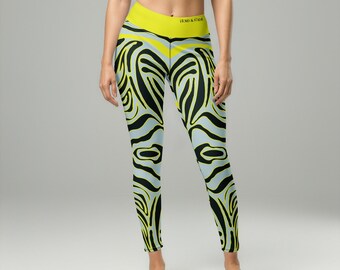 Neon Zebra Yoga Pants - Animal Print High Waisted Workout Leggings for Women | Designer Activewear