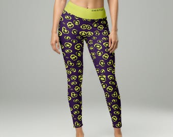Neon Rosettes Yoga Pants - Animal Print Leopard High Waisted Leggings for Women | Designer Athleisure