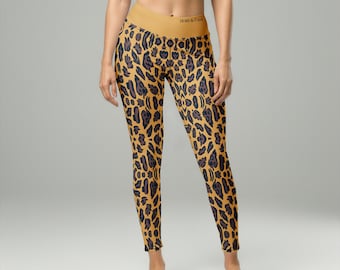 Pantalones de Yoga con Estampado Animal Golden Leopard - Leggings de Leopardo Clásico Oro y Negro Talle Alto
