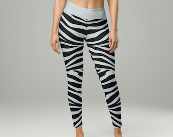 Monochrome Zebra Yoga Pants - Animal Print High Waisted Pilates Leggings for Women | Designer Activewear