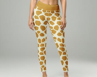 Golden Savannah Yoga Pants - Animal Print Giraffe High Waisted Leggings for Women | Designer Athleisure