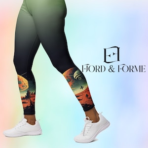 Celestial Pattern High Waisted Yoga Pants | Planet Print Ombre Leggings | Yoga Leggings | Fitness Workout Tights | Activewear | Gym Apparel