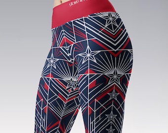 USA Starburst High Waist Leggings - Deluxe Semiquincentennial Geometric Yoga Pants | The 250th Anniversary Heritage Activewear