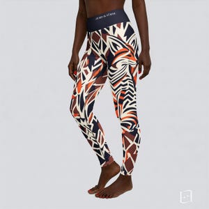 Spodnie do Jogi Fox Spirit w Panterkę - Leginsy w Lisa Pomarańczowo-Białe z Wysokim Stanem dla Kobiet | Designer Activewear
