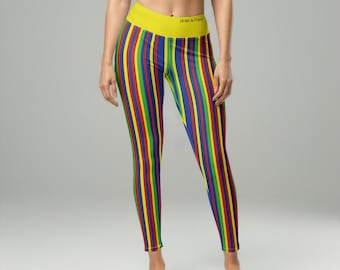 Vivid Spectrum Yoga Pants - Multi-Colored Striped High Waisted Leggings for Women | Designer Activewear
