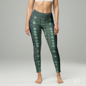 Emerald Scale Yoga Pants -Green Snake Animal Print High Waisted Designer Leggings | FJORD & FORME