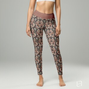 Sepia Bloom Yoga Pants - Floral High Waisted Designer Leggings | FJORD & FORME