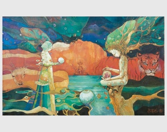 Work of Art: THE BEINGS of the LANDSCAPE. Original painting, printing on Canvas, Poster and Postcard.