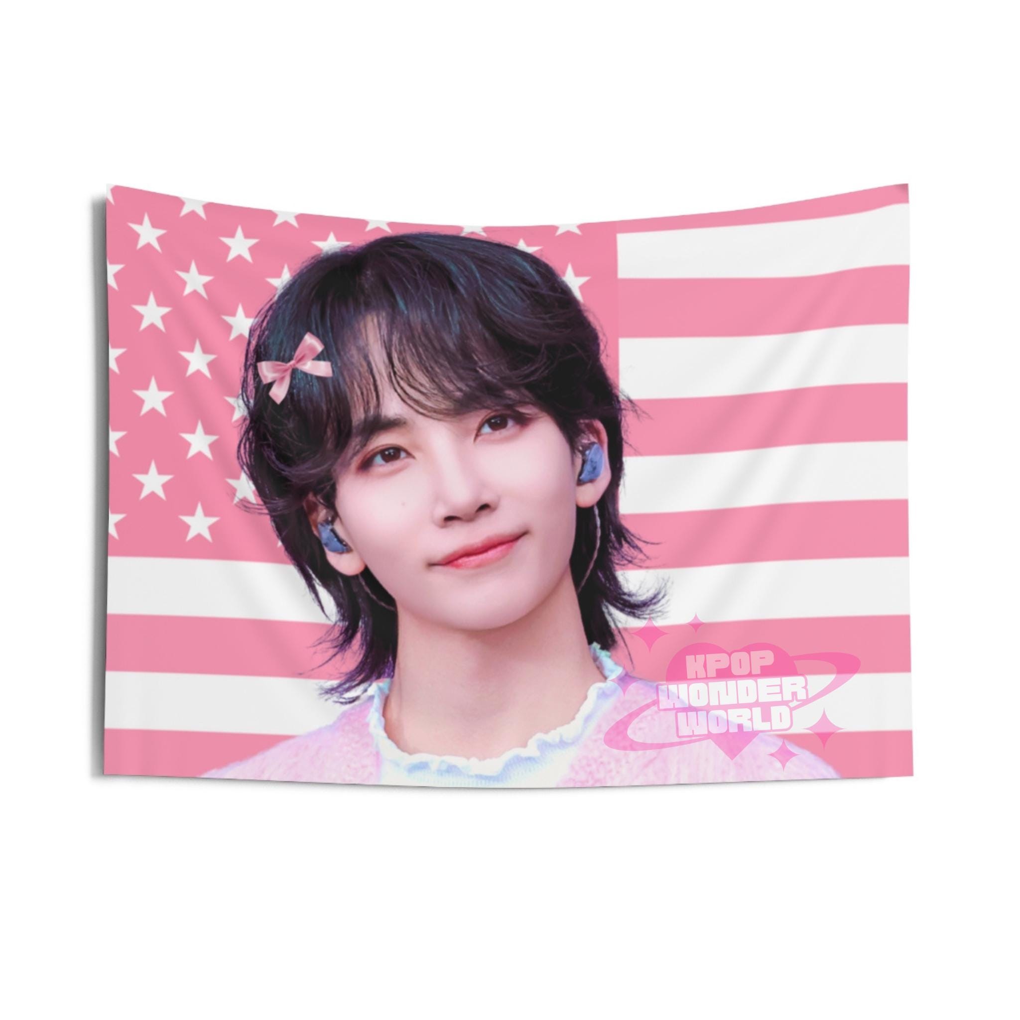 Seventeen Jeonghan Pink America Flag Tapestry, Svt Wall Decor