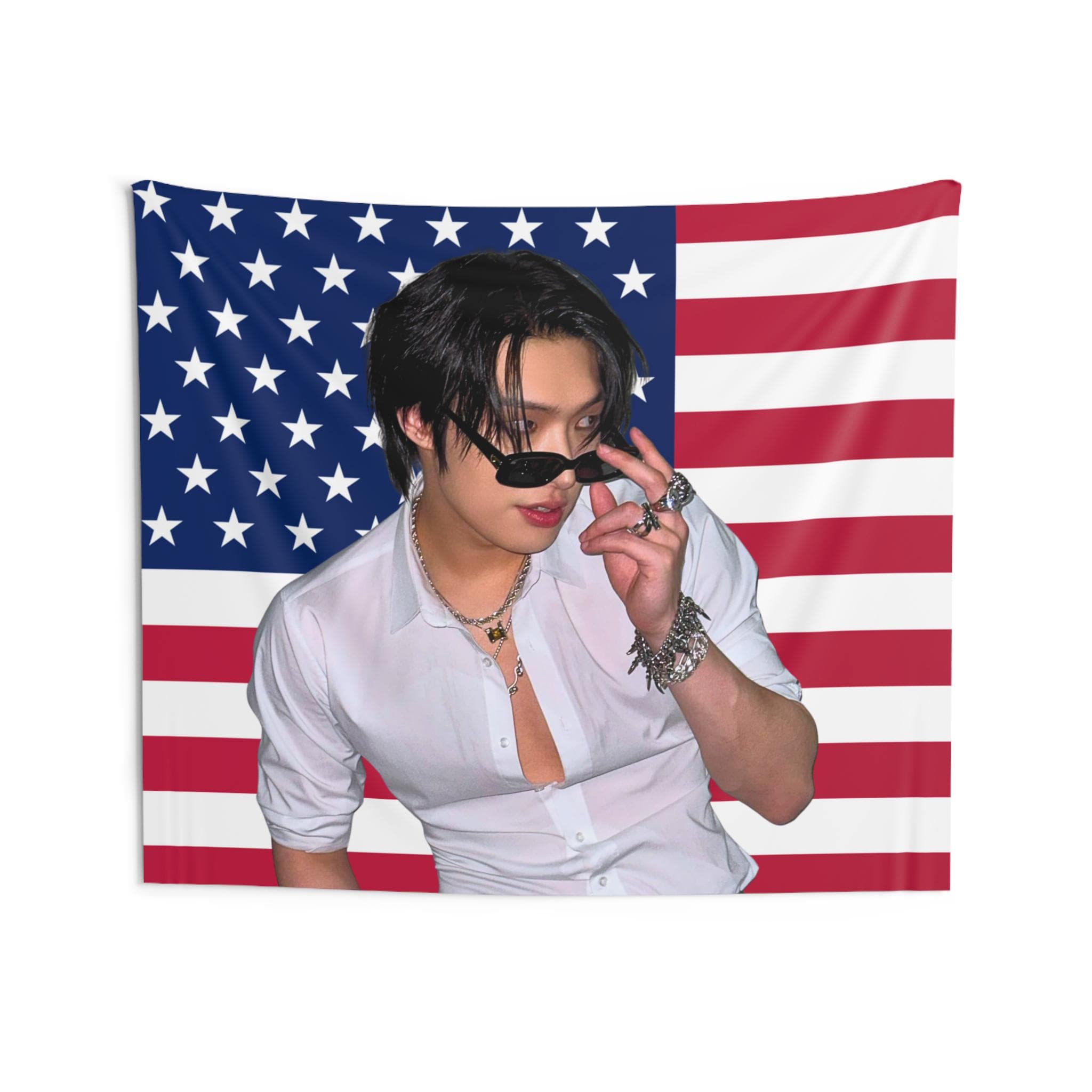 Ateez Mingi America Flag Tapestry, Mingi Ateez, Ateez Concert Flag