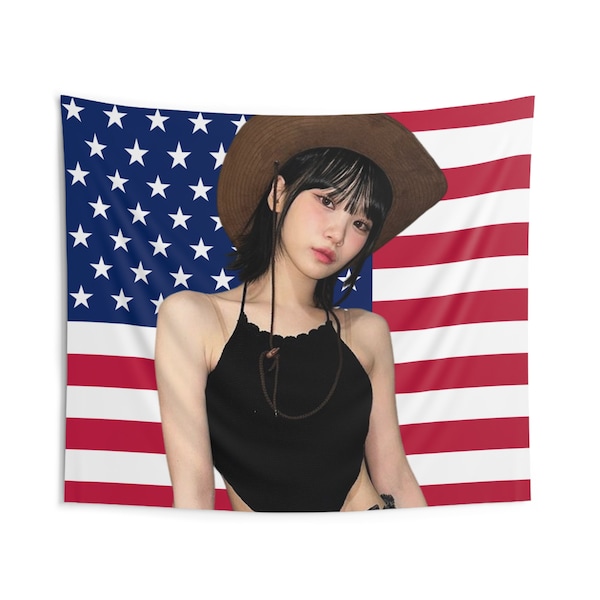 Le Sserafim Chaewon Tapisserie du drapeau de l'Amérique, Kpop Funny Room Merch, cadeau pour Le Sserafim FEARNOT fan de Kpop, Kpop Merch Le Sserafim Chaewon