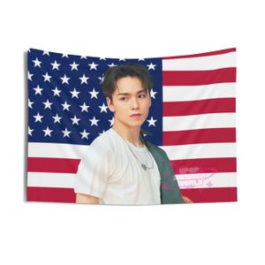 Seventeen Vernon America Flagge Wandteppich, Kpop Wanddekor, Geschenk für Seventeen Carat Fan, Seventeen Flagge, Svt Banner, Seventeen Tour, Vernon