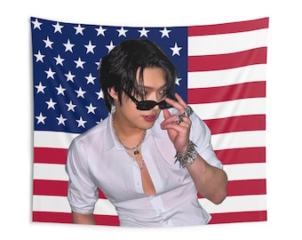 Ateez Mingi America Flag Tapestry, Mingi Ateez, Flaga koncertowa Ateez, Prezent dla fana Ateez Atiny, Dekoracja pokoju Ateez, Flaga Ateez, Flaga Kpop, Kpop