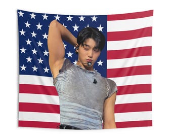 Gobelin z flagą San America od Ateez, Mingi Ateez, Flaga koncertowa Ateez, Prezent dla fana Ateez Atiny, Dekoracja pokoju Ateez, Flaga Ateez, Flaga Kpopu, Kpop