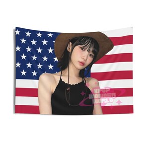 Le Sserafim Chaewon America Flag Tapestry, Kpop Funny Room Merch, Gift for Le Sserafim FEARNOT Kpop Fan, Kpop Merch Le Sserafim Chaewon image 2