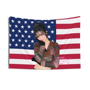 Kpop StayC Isa America Flag Indoor Wall Tapestries, Korean Pop Music, StayC Fan Gifts, Kpop Home Decor, StayC Merchandise, Wall Art Tapestry