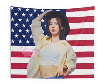 Dreamcatcher Yoohyeon America Flag Tapestry, Kpop Funny Room Merch, Gift for Insomnia Kpop Fan, Dreamcatcher Merch, Kpop Merch Wall Decor