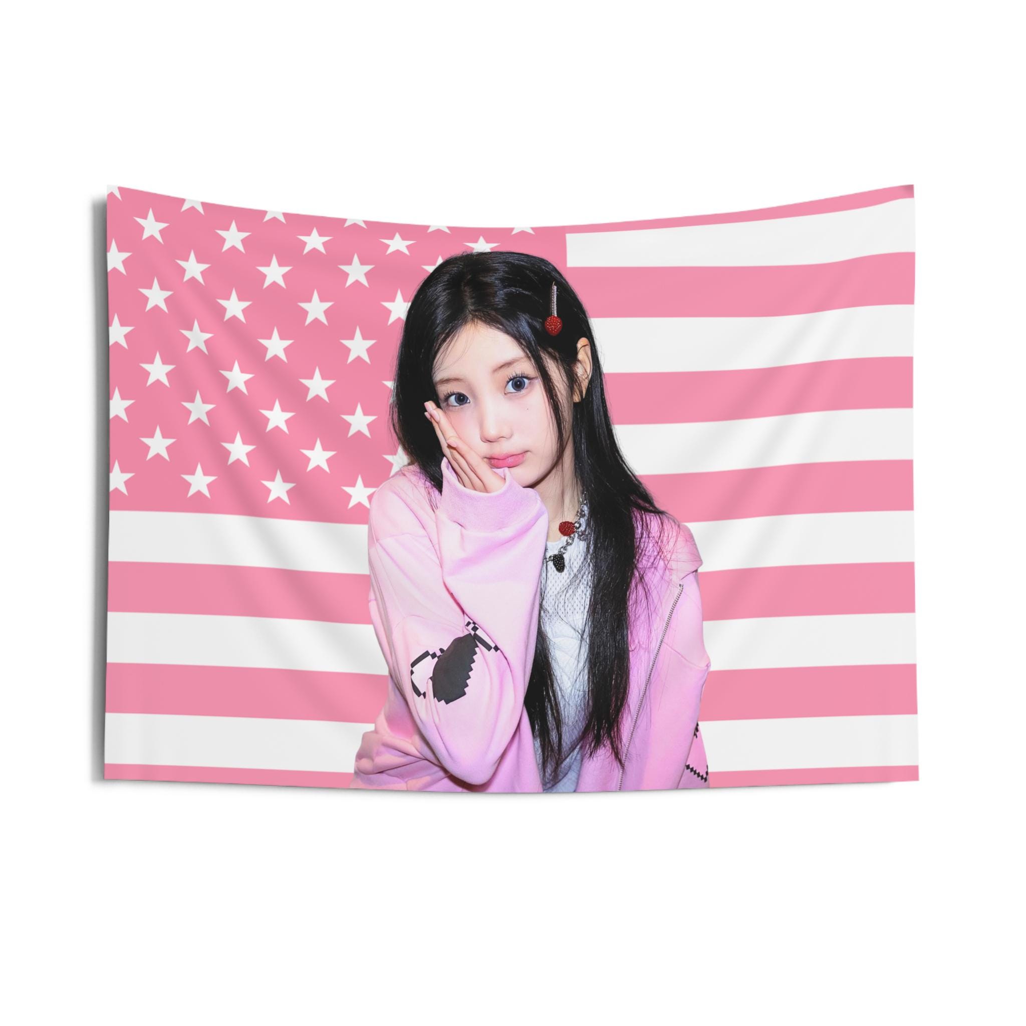 Kpop Wonhee ピンクアメリカ国旗タペストリー コンサートフラッグ 屋内