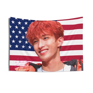 Seventeen Dokyeom America Flag Tapestry, Kpop Wall Decor, Gift for Seventeen Carat Fan, Seventeen Flag, Svt Banner, Seventeen Tour, DK Svt