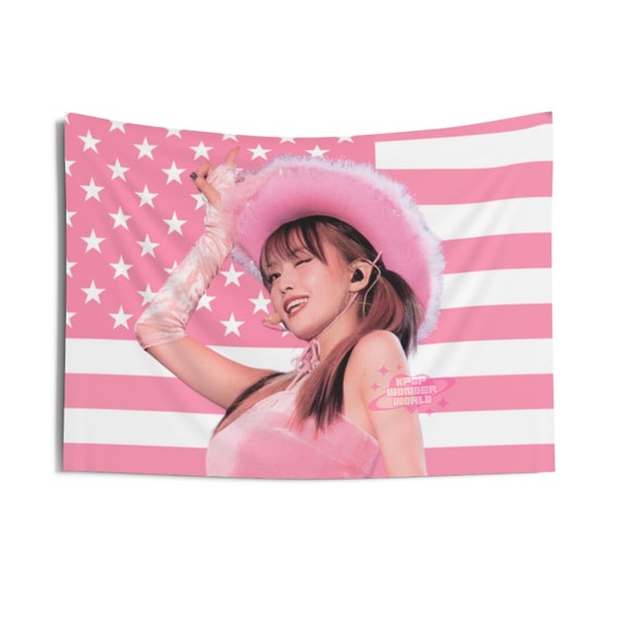 Twice Momo Pink America Flag Tapestry, Kpop Funny Room Merch