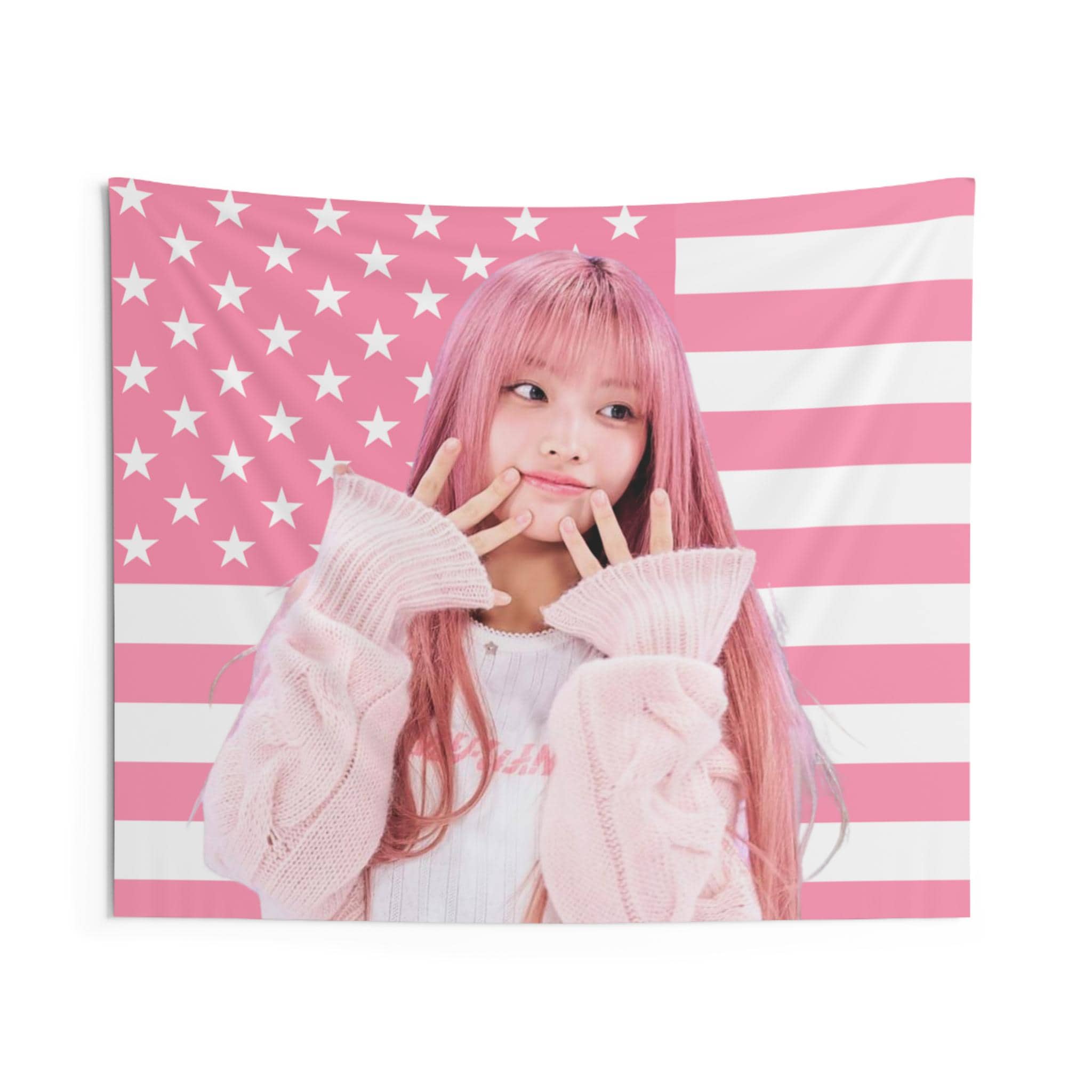 Kpop Illit Iroha ピンクアメリカ国旗タペストリー、コンサート