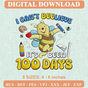Winnie the Pooh Bee 100 Days Embroidery Design, Modern Character Pattern (Digital Download)
