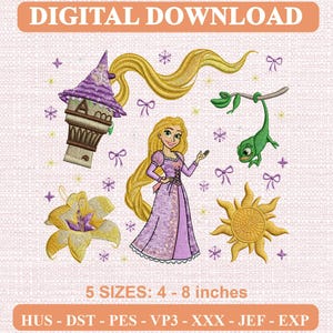 Floral Rapunzel Embroidery Design, Tangled Princess Apparel Pattern (Digital Download)