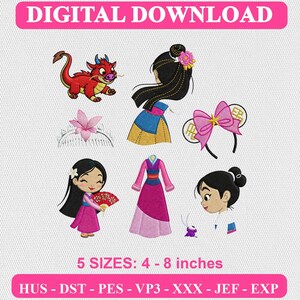 Mulan Princess Embroidery Design, Modern Character Machine File (Digital Download)