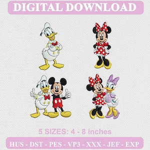 Classic Cartoon Friends Embroidery Design, Mouse Duck Pattern (Digital Download)