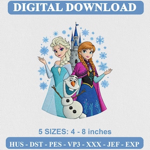 Anna Elsa Machine Embroidery Pattern, Satin Stitches, Fill Textures (Digital Download)