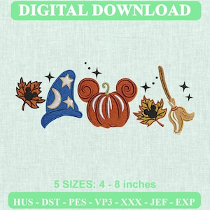 Mickey Tovenaar Pompoen Borduurpatroon, Retro Halloween Borduurmachine Patroon (Digitale Download)