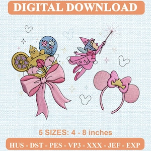 Sleeping Beauty Aurora Coquette Embroidery Design, Magical Fairy Pattern (Digital Download)
