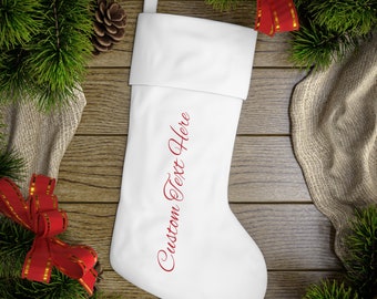 Custom Text Stocking, Christmas Gift, Christmas Stocking, White Stocking, Holiday Stocking
