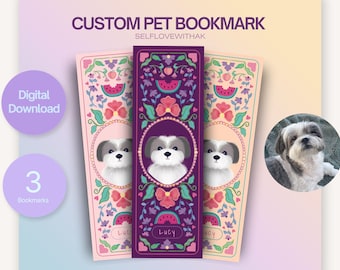 Custom Pet Portrait Art Bookmark Reading Trackers, Custom Dog Cat Digital Download, Best Fur Mom Mother's day Gift idea,