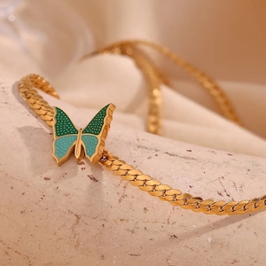 Butterfly 18K gold plated choker necklace , stainless steel non tarnish gold jewelry, Dainty butterfly chain necklace