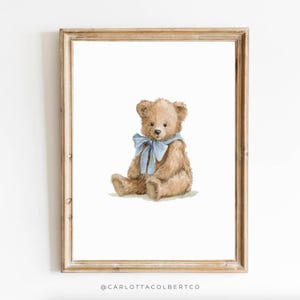 Blue Boy Nursery Bear Blue Teddy Bear Nursery Art Teddy Bear Poster Vintage Nursery Decor Blue Bear Poster Baby Boy Room Prints