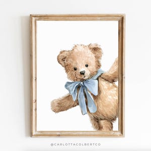 Vintage Blue Teddy Bear Nursery Art Print: Boy&#39;s Room Decor (Digital Download)