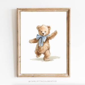 Vintage Blue Teddy Bear Nursery Art Print: Boy&#39;s Room Decor (Digital Download