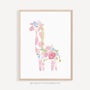 Safari Tier Giraffe Print, rosa Mädchen, Kinderzimmer Druck, Floral Kinderzimmer Kunst, Blumen Safari Tiere, rosa Mädchen Poster, Adrette Kinderzimmer Wandkunst