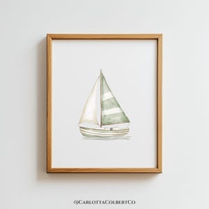 Vintage Sailboat Art, Green Travel Boy Nursery, Green Sailboat Wall Art Transportation, Boys Room Decor, Boys Wall Art Set, Sage Green