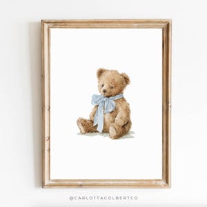 Blue Boy Nursery Bear Blue Teddy Bear Nursery Art Teddy Bear Poster Vintage Nursery Decor Blue Bear Poster Baby Classic Blue Boy Room Prints